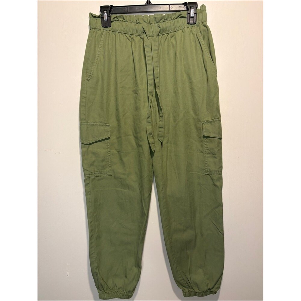 Loft Paperbag Waist Cargo Stretch Pants in Olive Green Elastic Hem Joggers SZ S